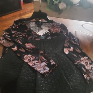 FDJ Floral Long Sleeve Knit Sweater And BLK Skater Style Mini Skirtb Set